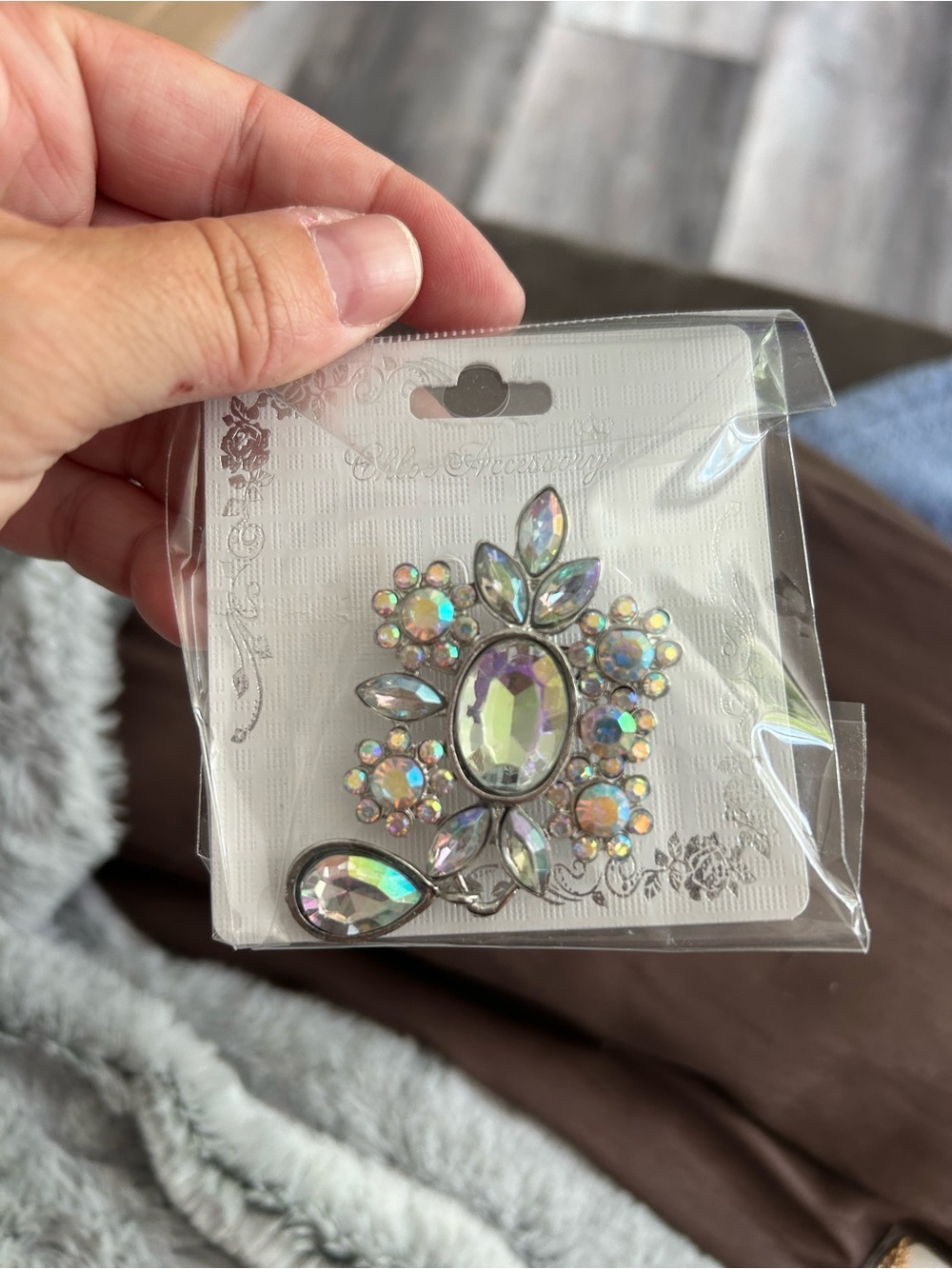 4/$50 Iridescent Crystal Brooch Pin - Women Accessories